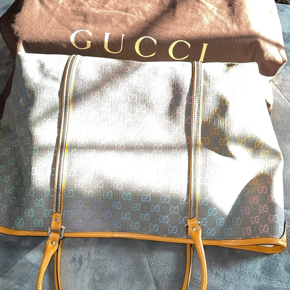 Sold Preloved Gucci tote bag pristine condition gorgeous grey with multi color - Picture 7 of 15